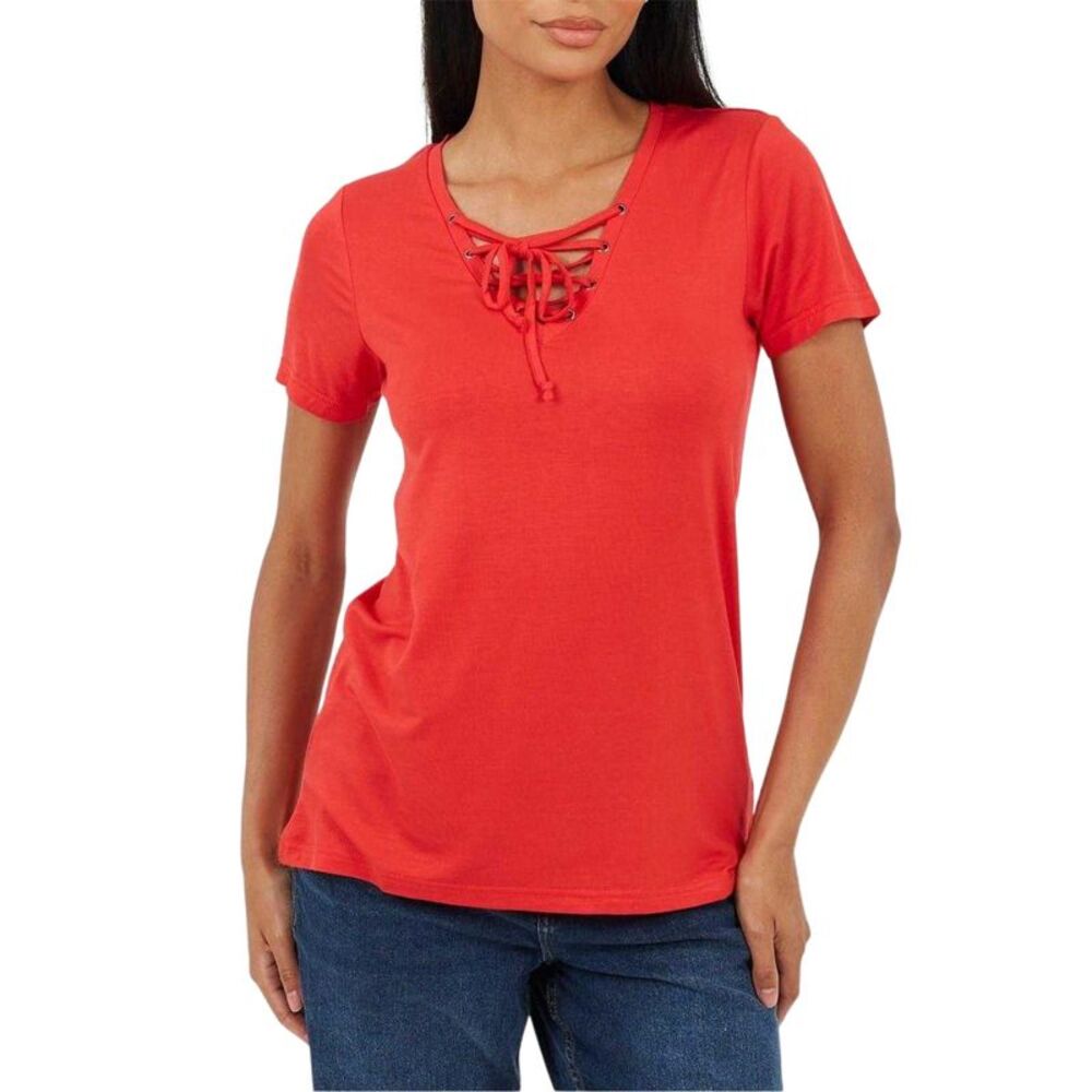 Brave Soul Womens/Ladies Plain Lace Up T-Shirt / True Red